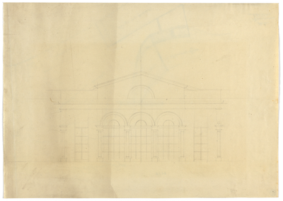215045 Opstand van het gebouw bij de zweminrichting aan de Kruisvaart te Utrecht.